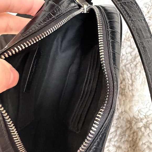 Saint Laurent Black Leather Croc Embossed Crossbody Camera  Bag - Picture 13 of 15